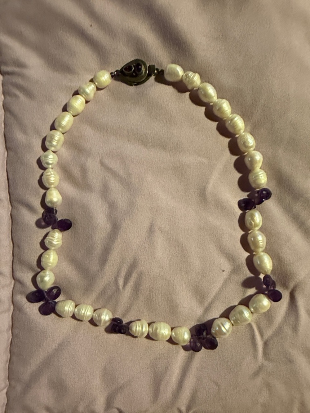 Freshwater Pearl and Amethyst Bead Necklace - White and Purple